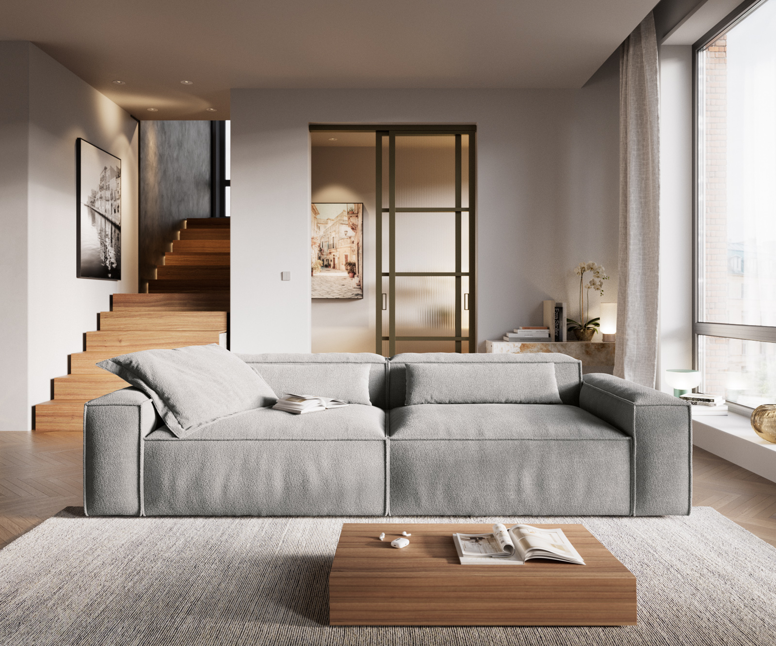 Pohovka Freestyle 280x110 cm látka Měkký šedá lemování - Obrázek 2