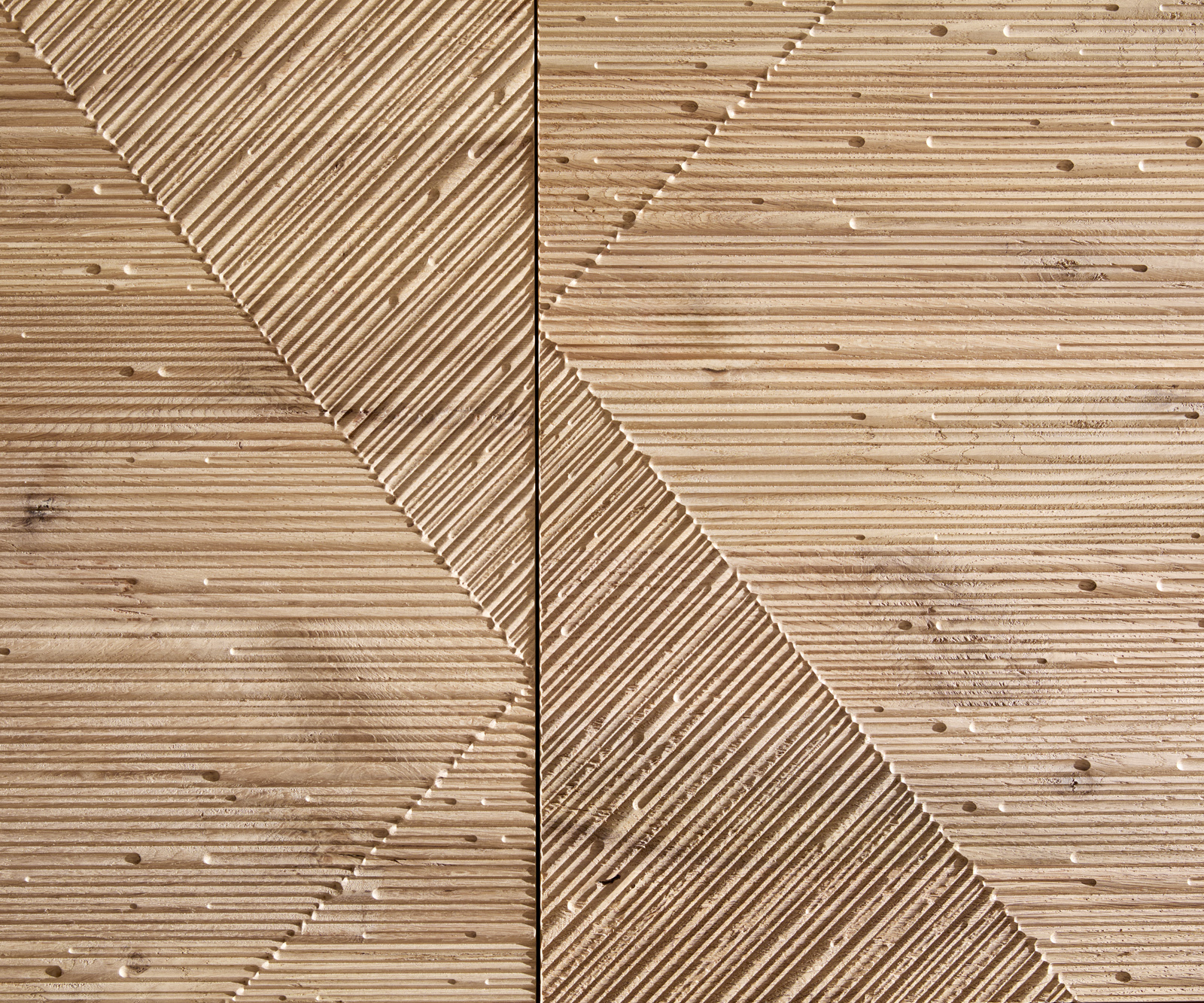 TV stolek Tereos 220 cm dub přírodní 3D efekt 4 dvířka podnož ve tvaru L nerezová ocel broušená - Obrázek 3