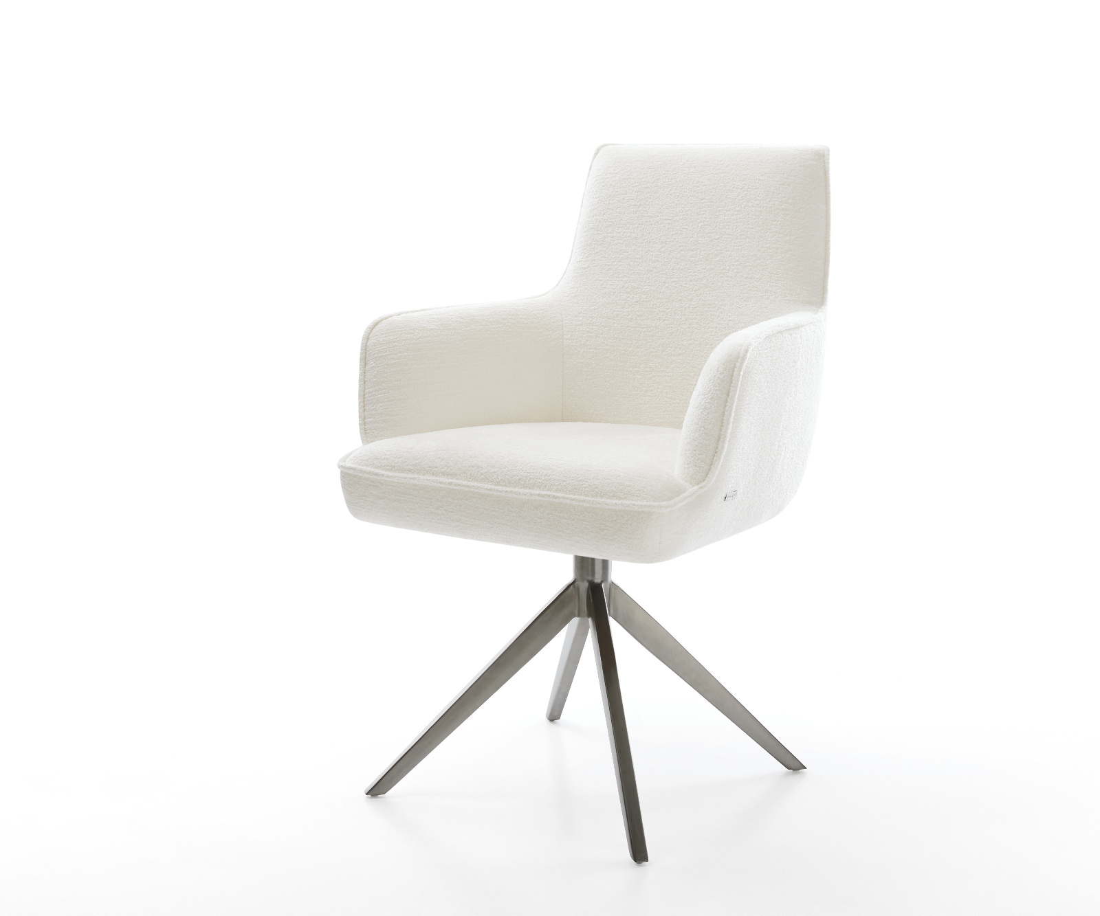 Jídelní židle Heira-Flex s područkami bouclé měkký béžová křížová podnož široká grafitová 360° otočná houpací funkce taštičkové pružiny