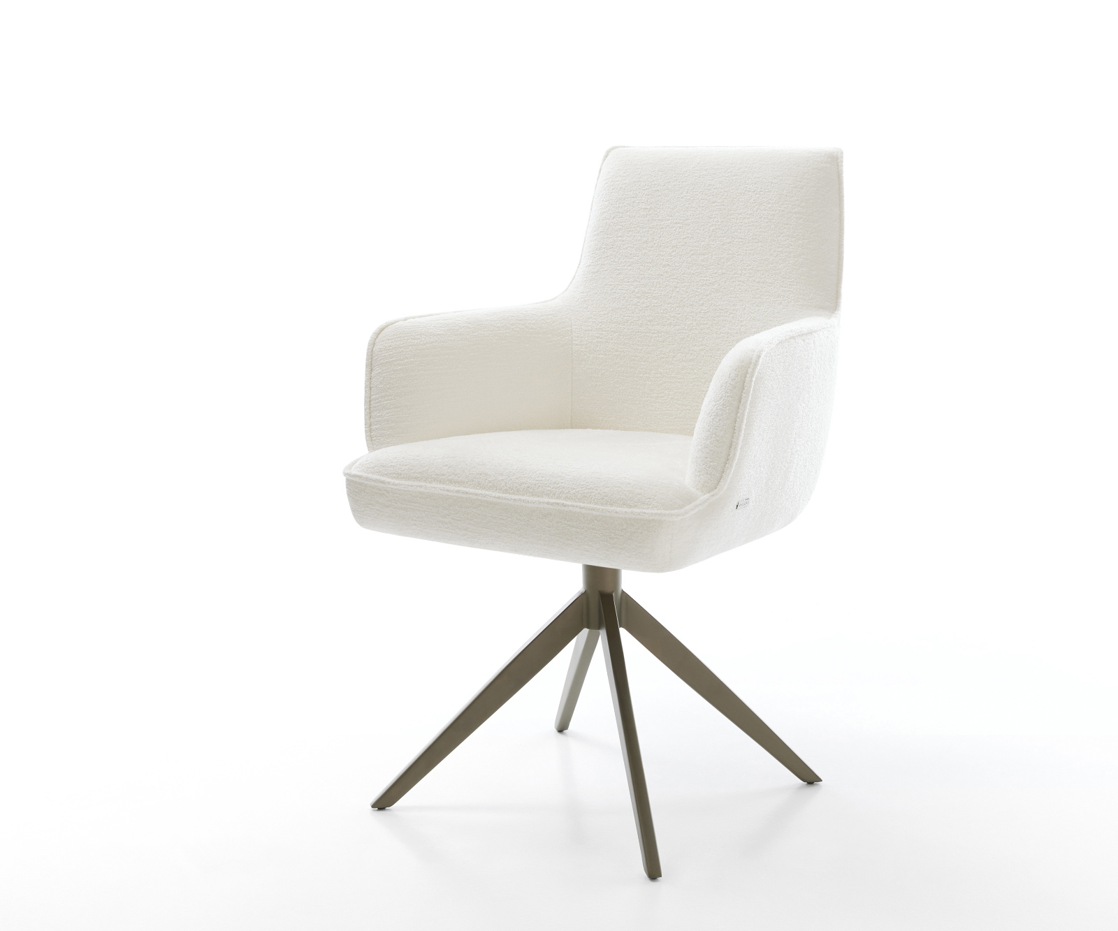 Jídelní židle Heira-Flex s područkami bouclé měkký béžová křížová podnož široká titanová barva otočná o 360° houpací funkce taštičkové pružiny