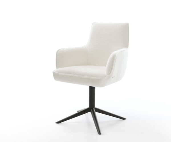 Jídelní židle Heira-Flex s područkami bouclé měkký béžová křížová podnož černá 360° otočná houpací funkce taštičkové pružiny