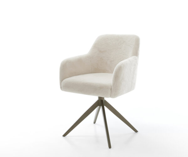 Jídelní židle Greg-Flex plyšový manšestr krémovo-bílá křížová podnož široká titanová barva 360° otočná houpací funkce taštičkové pružiny