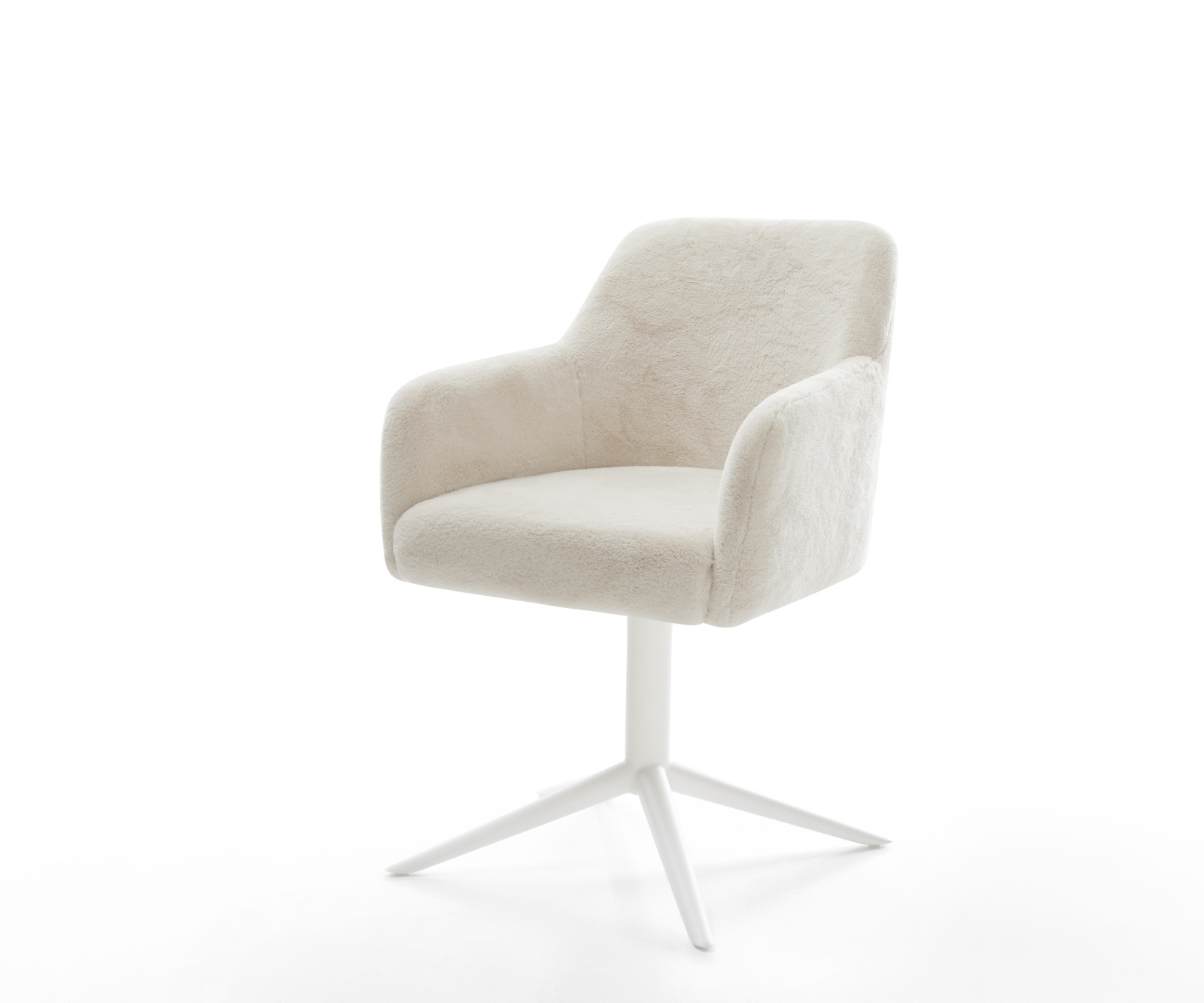 Jídelní židle Greg-Flex plyšový manšestr krémovo-bílá podnož křížová bílá 360° otočný houpací funkce taštičkové pružiny