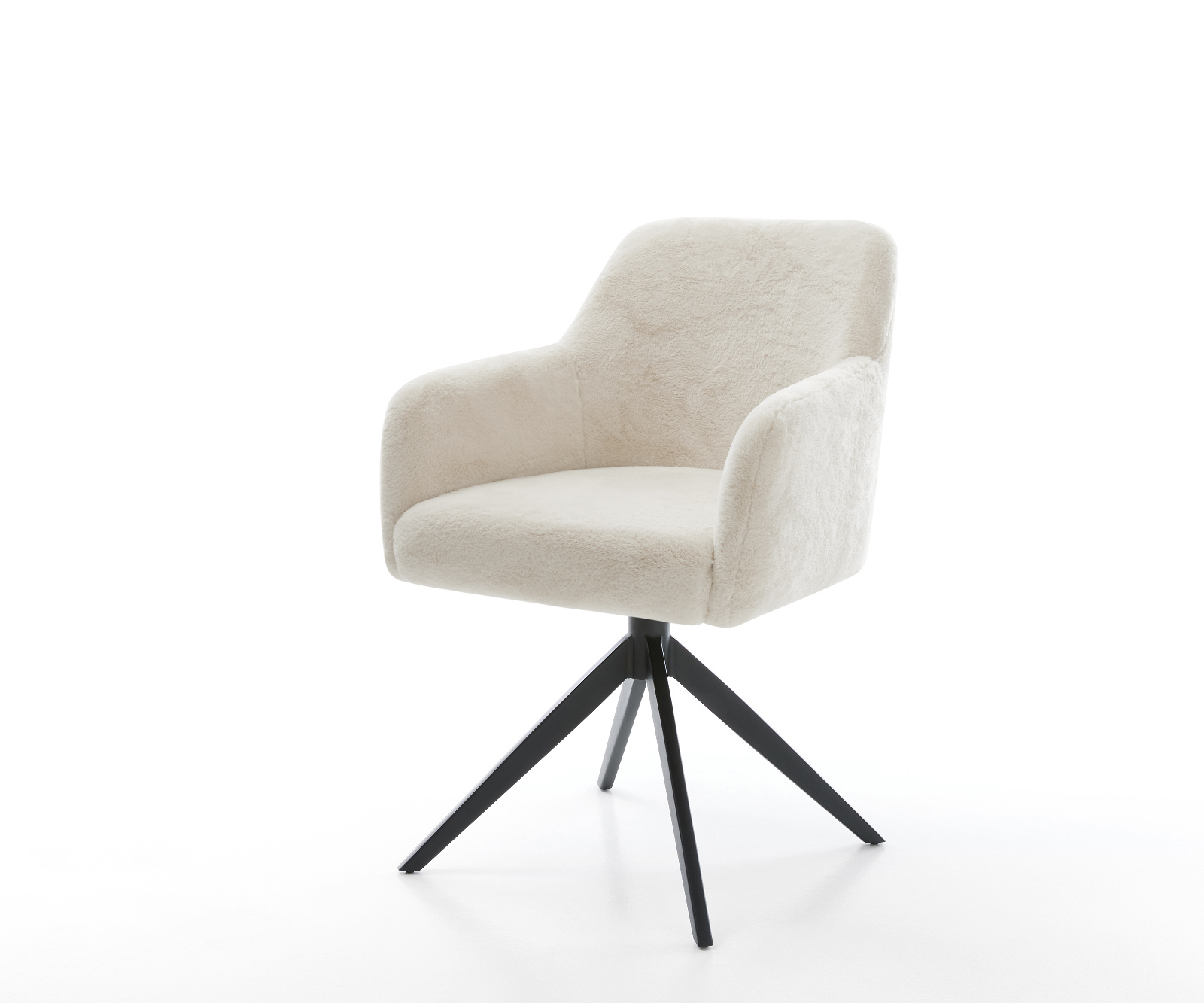 Jídelní židle Greg-Flex plyšový manšestr krémovo-bílá křížová podnož široká černá 360° otočná houpací funkce taštičkové pružiny