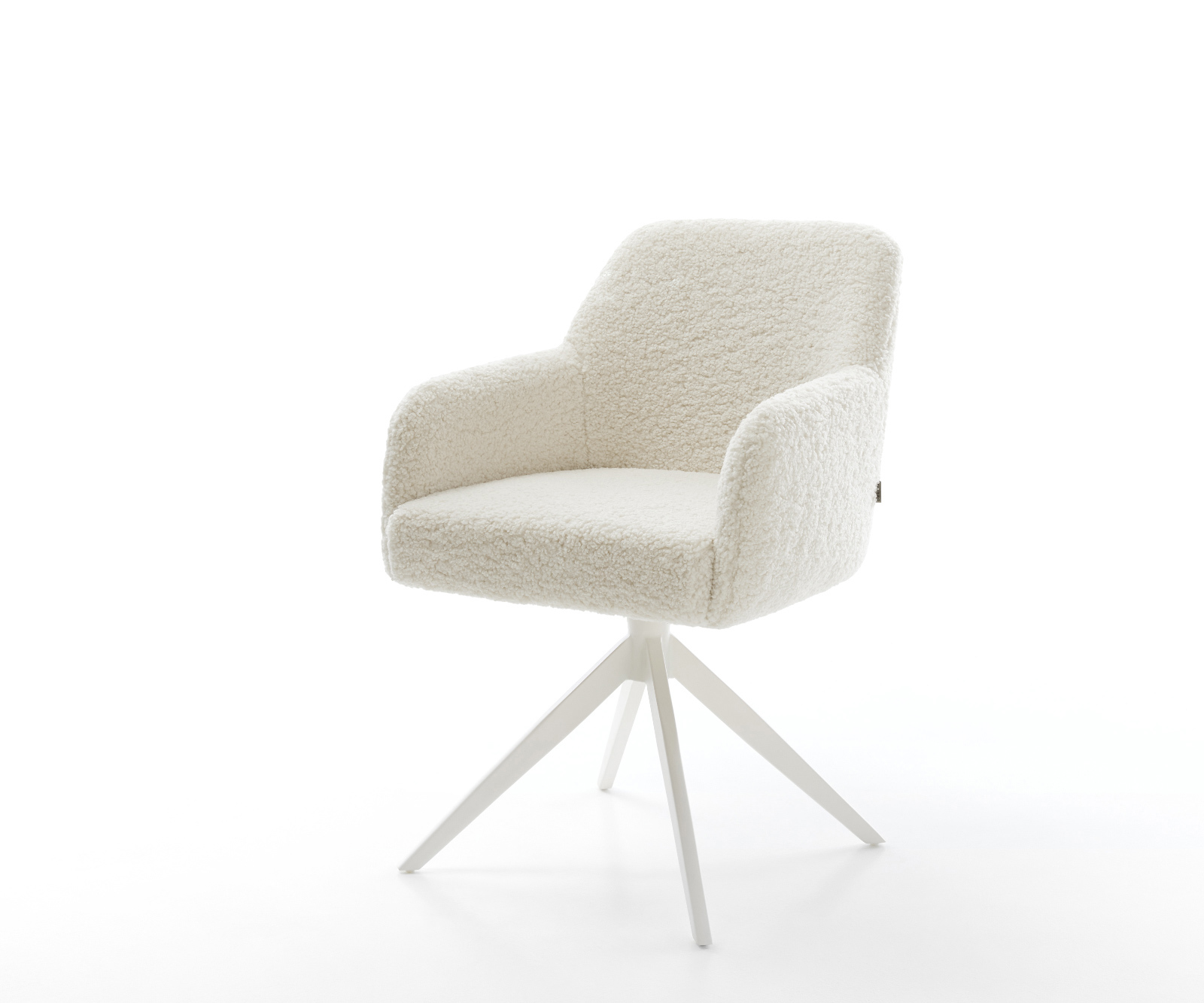 Jídelní židle Greg-Flex plyšová látka béžová křížová podnož široká bílá 360° otočná houpací funkce taštičkové pružiny