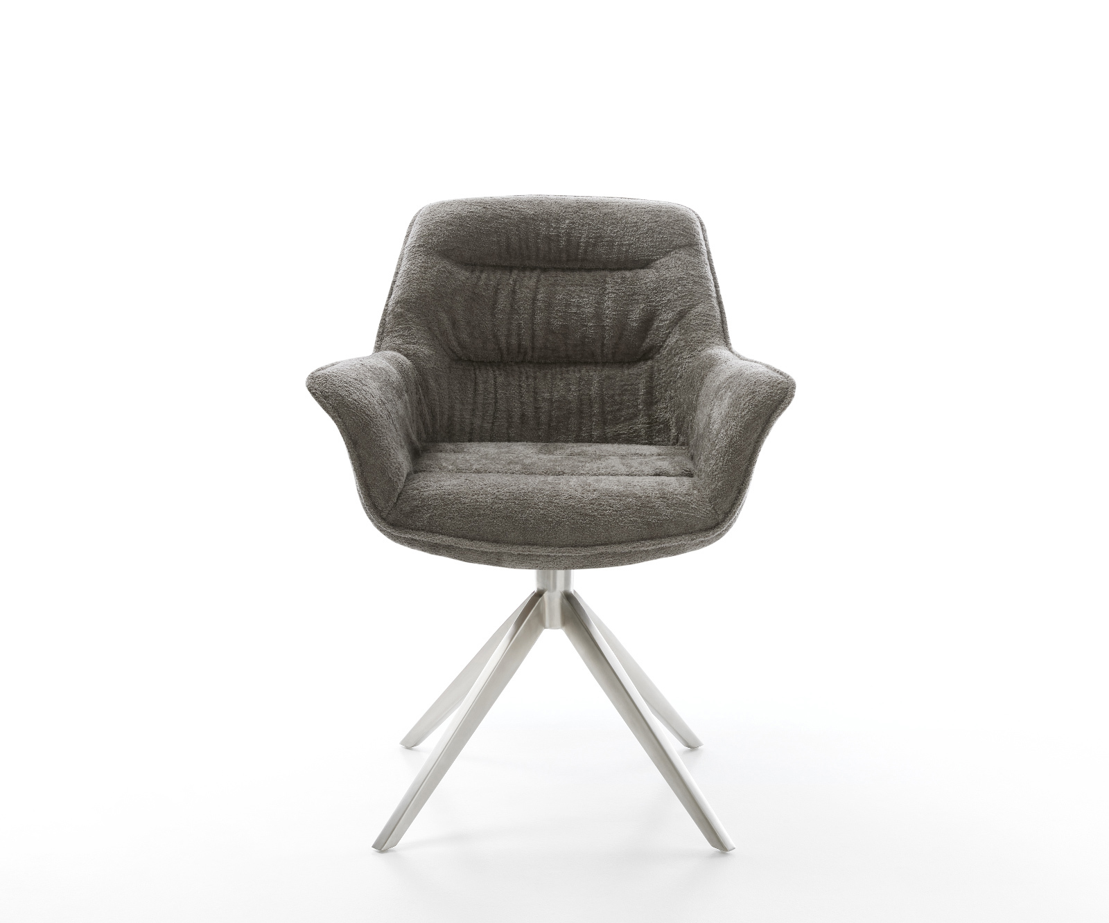 Jídelní židle Kaira-Flex bouclé měkký tmavě béžová křížová podnož široká nerezová ocel 360° otočná houpací funkce - Obrázek 2