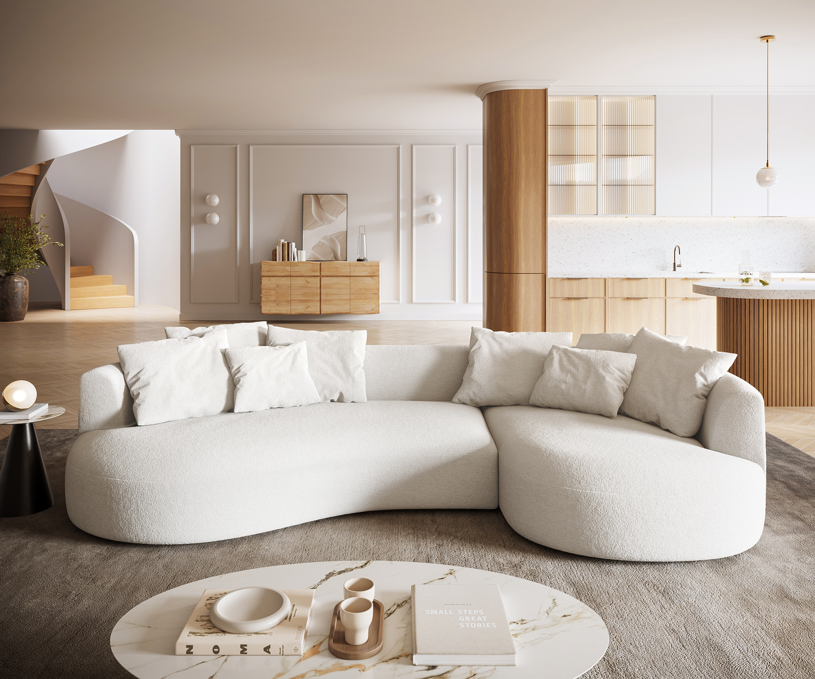 Pohovka XL Edina 330x170 cm bouclé měkký béžová - Obrázek 2