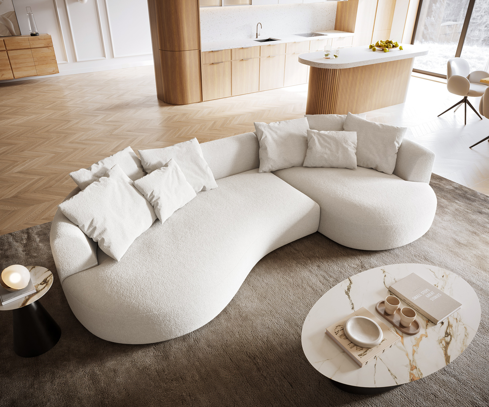 Pohovka XL Edina 330x170 cm bouclé měkký béžová - Obrázek 4