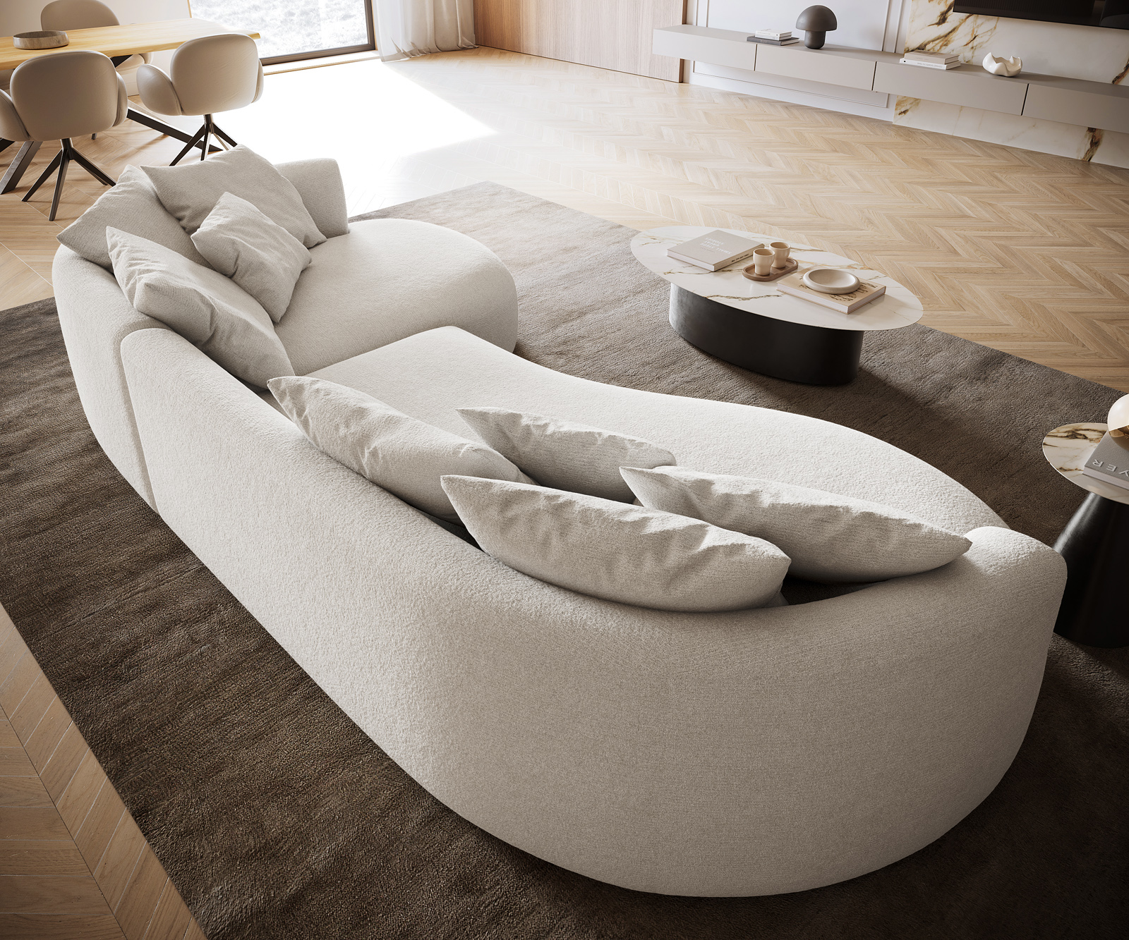 Pohovka XL Edina 330x170 cm bouclé měkký béžová - Obrázek 5