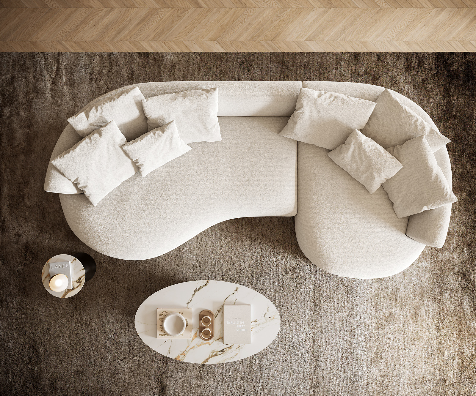 Pohovka XL Edina 330x170 cm bouclé měkký béžová - Obrázek 6