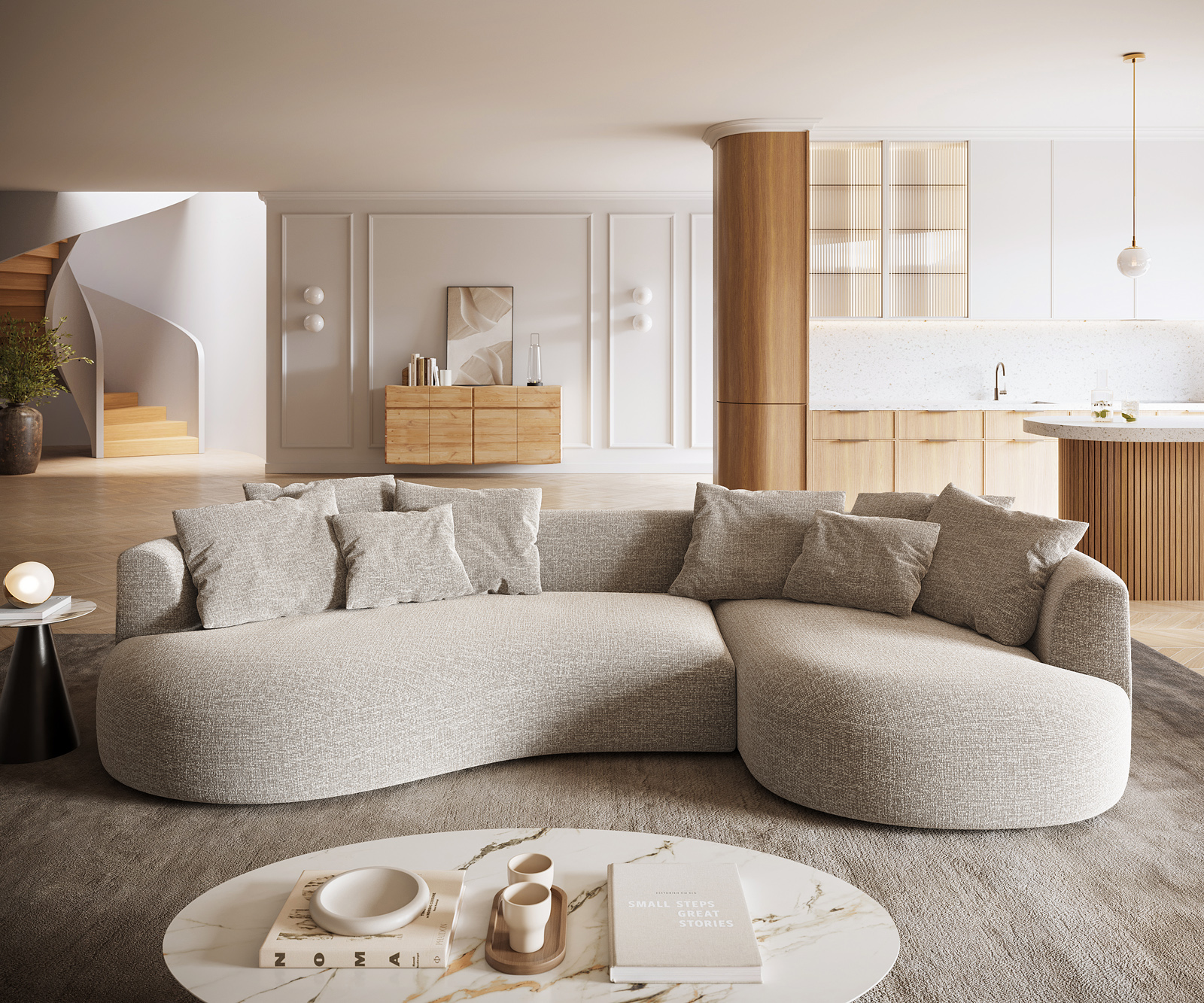 Pohovka Edina 330x170 cm látka Měkký béžová - Obrázek 2