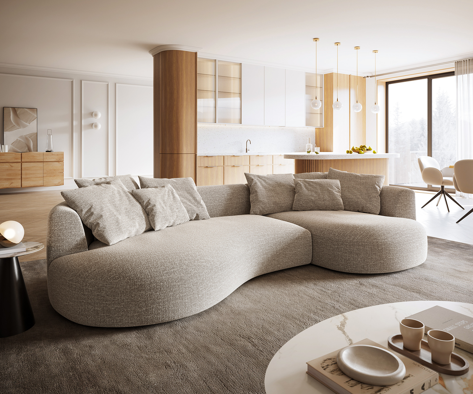 Pohovka Edina 330x170 cm látka Měkký béžová