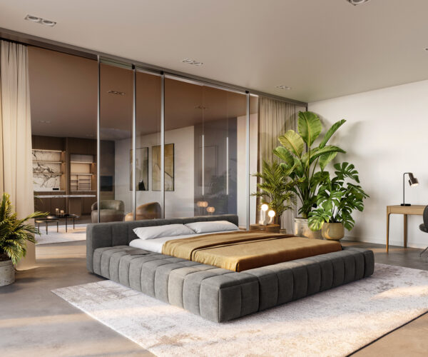 Čalouněná postel Espazio 180x200 cm bouclé měkký tmavě béžová