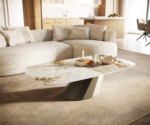 Konferenční stolek Edge Boot 140x80 cm keramika Minas Melange Parabi kov titanová barva