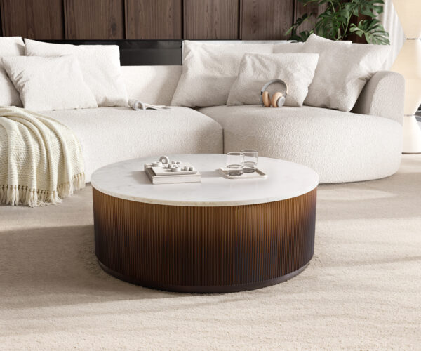 Konferenční stolek Fiorano 90x90 cm mramor bílá kov zlatý Fusion Finish