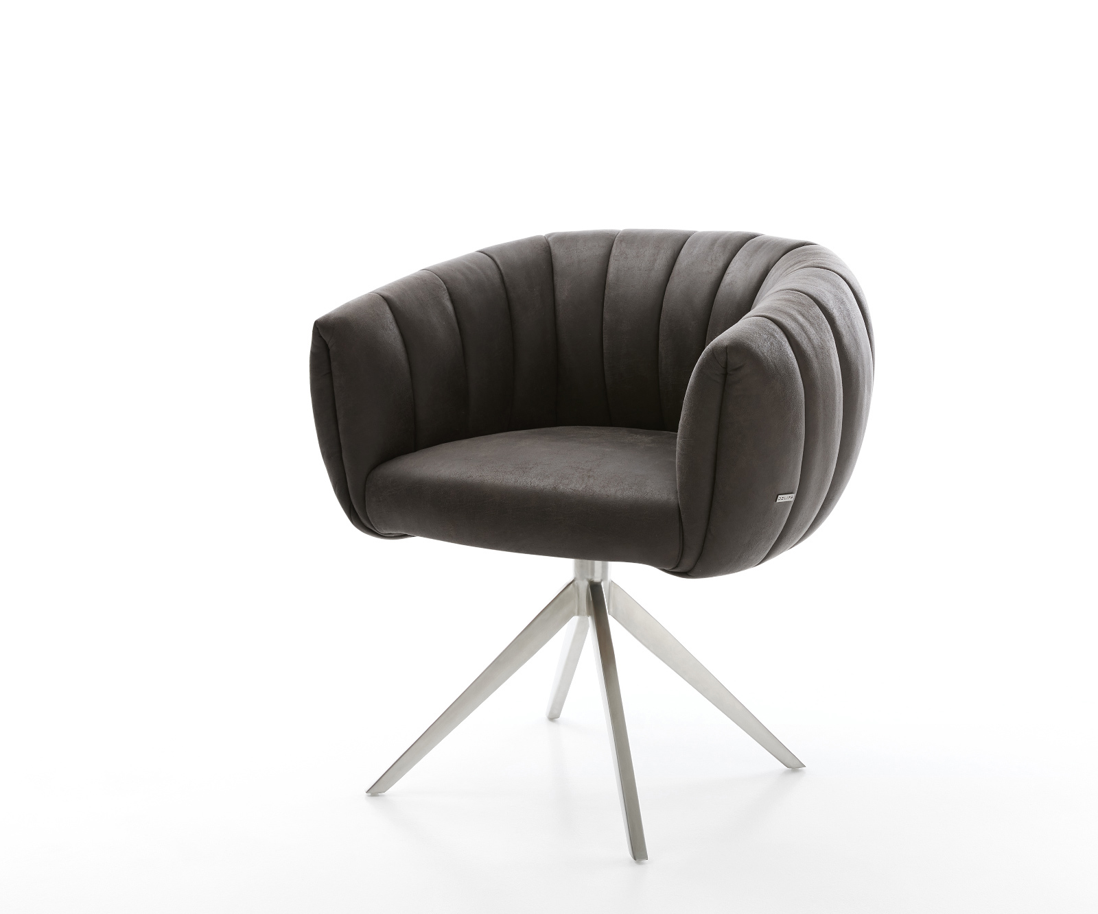 Jídelní židle Jada-Flex mikrovlákno antracitová vintage křížová podnož široká nerezová ocel 360° otočná houpací funkce taštičkové pružiny