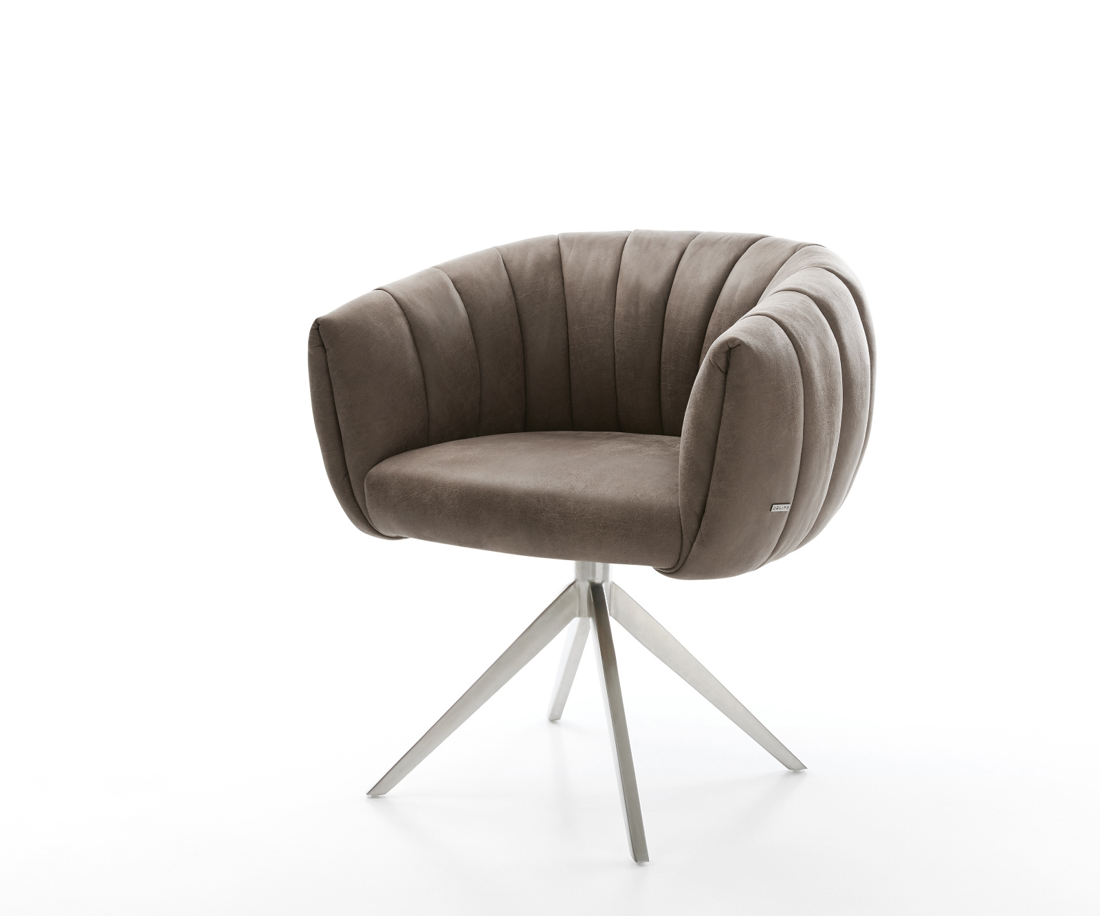 Jídelní židle Jada-Flex mikrovlákno taupe vintage křížová podnož široká nerezová ocel 360° otočný houpací funkce taštičkové pružiny