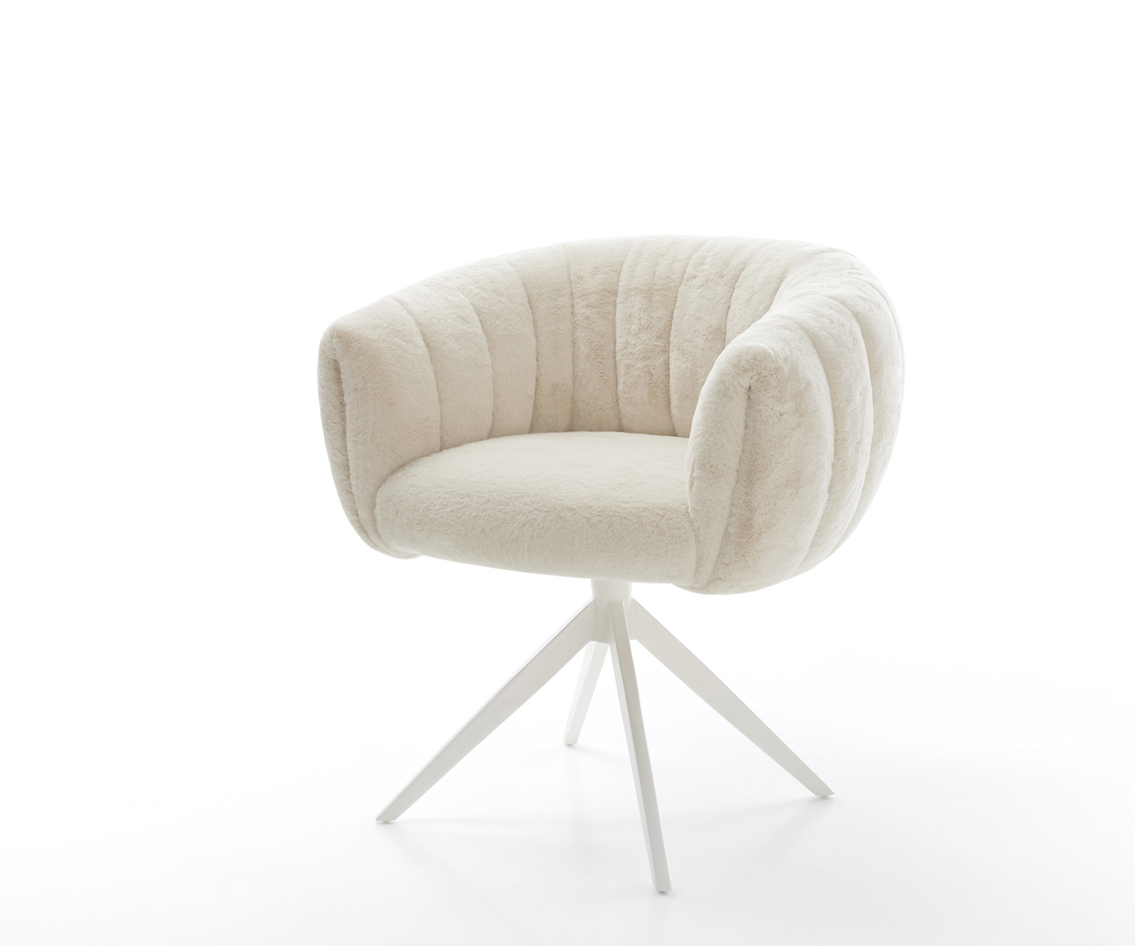 Jídelní židle Jada-Flex plyšový manšestr krémovo-bílá křížová podnož široká bílá 360° otočná houpací funkce taštičkové pružiny