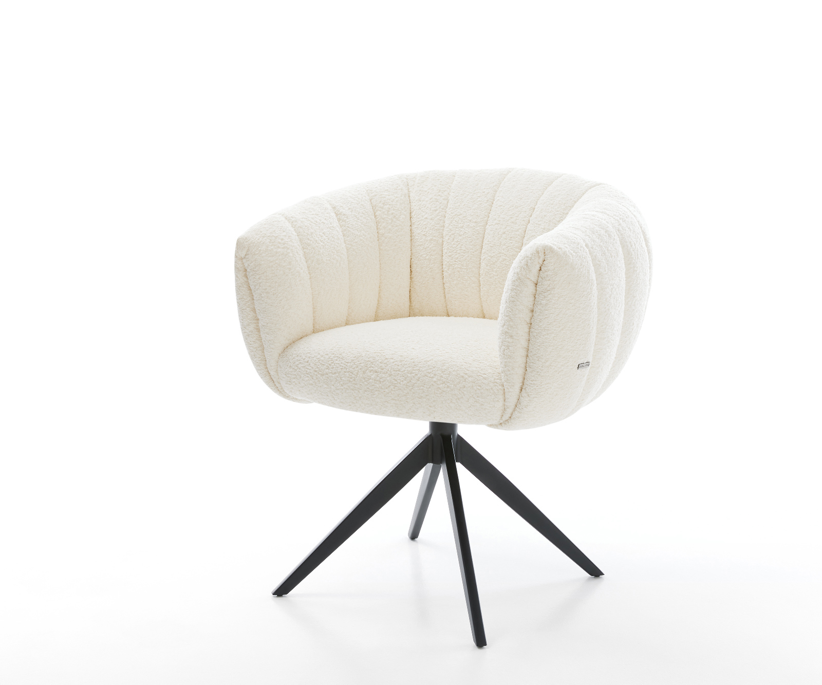 Jídelní židle Jada-Flex bouclé bílá křížová podnož široká černá 360° otočná houpací funkce taštičkové pružiny