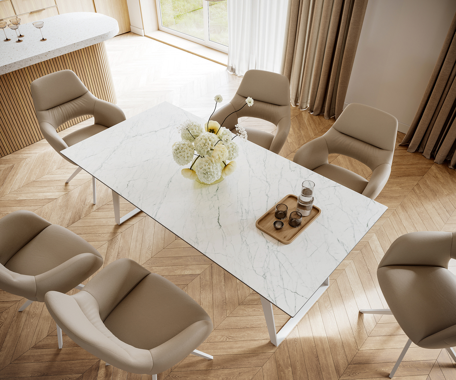 Jídelní stůl Edge 200x100 cm keramika Laminam® Statuarietto bílá kov šikmý bílá - Obrázek 4