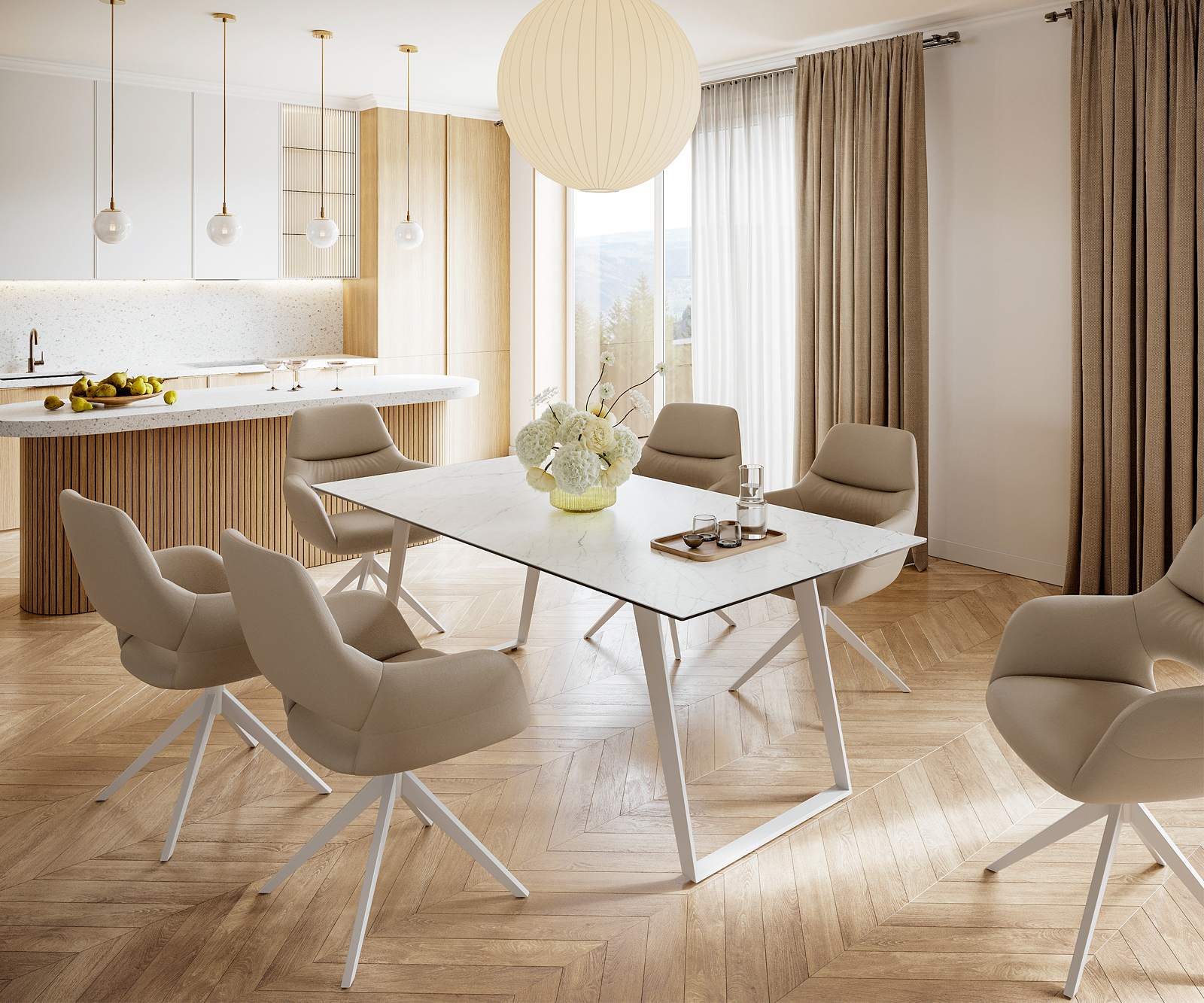 Jídelní stůl Edge 200x100 cm keramika Laminam® Statuarietto bílá kov šikmý bílá - Obrázek 6