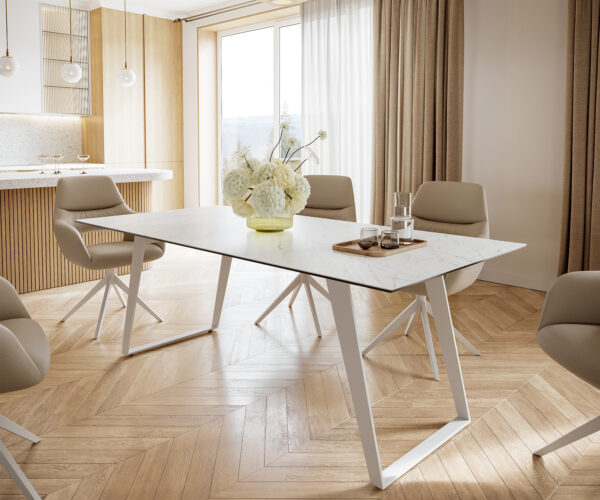 Jídelní stůl Edge 200x100 cm keramika Laminam® Statuarietto bílá kov šikmý bílá