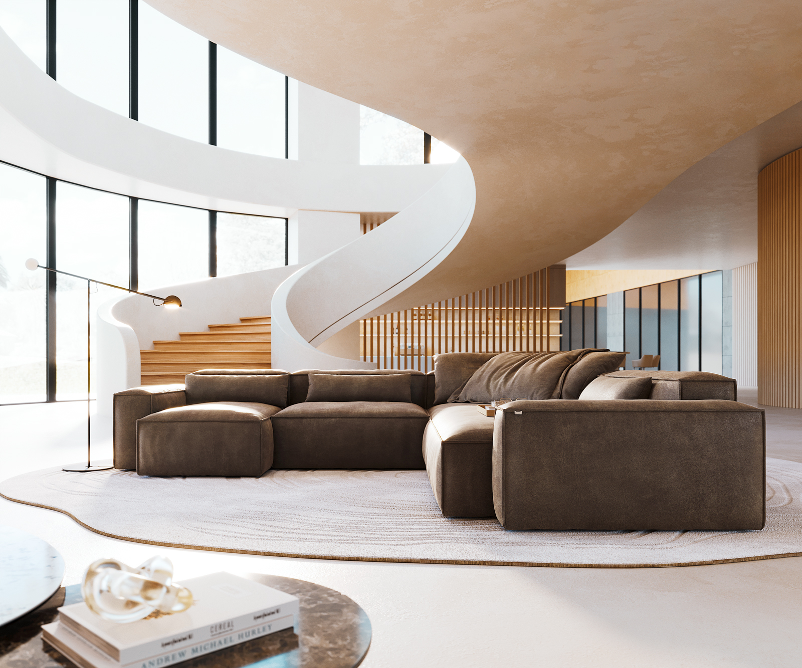 Pohovka ve tvaru "U" Freestyle 360x290 cm mikrovlákno taupe vintage lemování - Obrázek 2