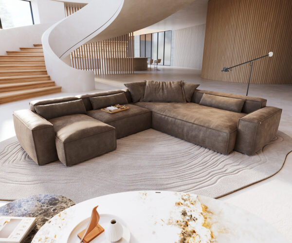 Pohovka ve tvaru "U" Freestyle 360x290 cm mikrovlákno taupe vintage lemování