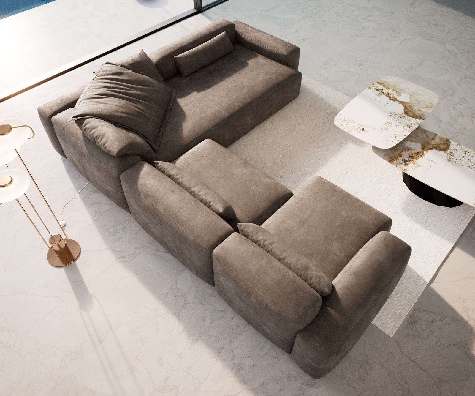 Pohovka ve tvaru "U" Freestyle 360x290 cm mikrovlákno taupe vintage kapnaht - Obrázek 4