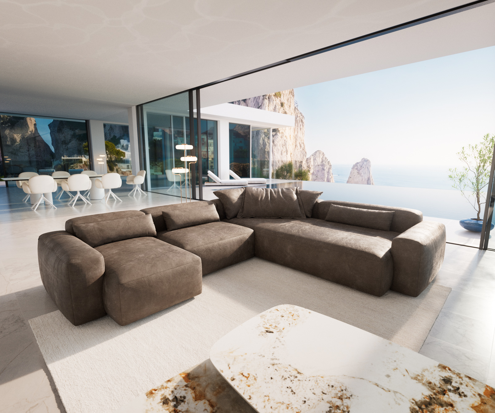 Pohovka ve tvaru "U" Freestyle 360x290 cm mikrovlákno taupe vintage kapnaht