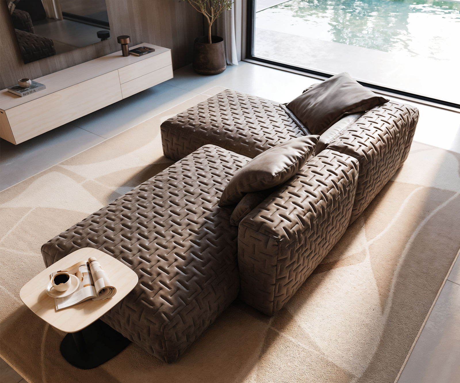 Rohová pohovka Freestyle 310x200 cm mikrovlákno taupe vintage prošívaná - Obrázek 4