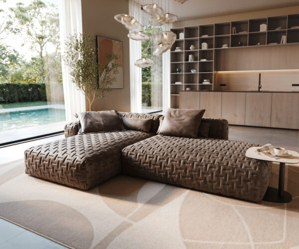 Rohová pohovka Freestyle 310x200 cm mikrovlákno taupe vintage prošívaná