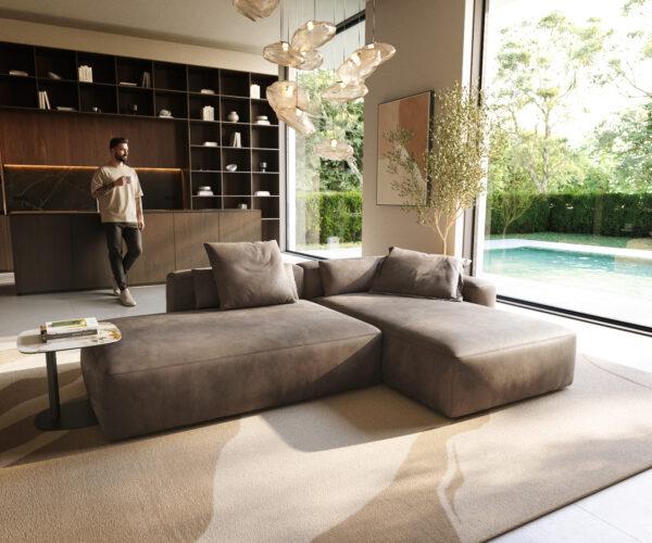 Rohová pohovka Freestyle 310x200 cm mikrovlákno taupe vintage dekorativní šev