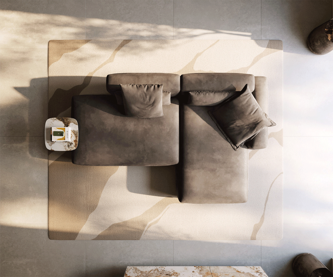 Rohová pohovka Freestyle 310x200 cm mikrovlákno taupe vintage dekorativní šev - Obrázek 6