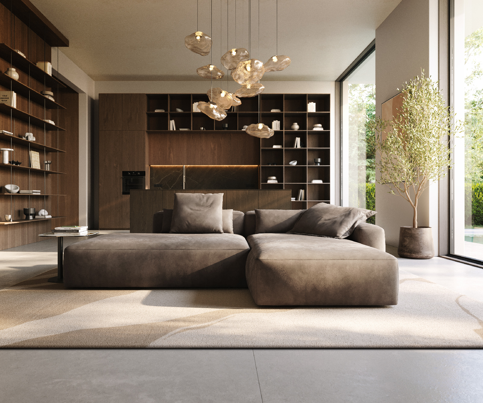 Rohová pohovka Freestyle 310x200 cm mikrovlákno taupe vintage dekorativní šev - Obrázek 2