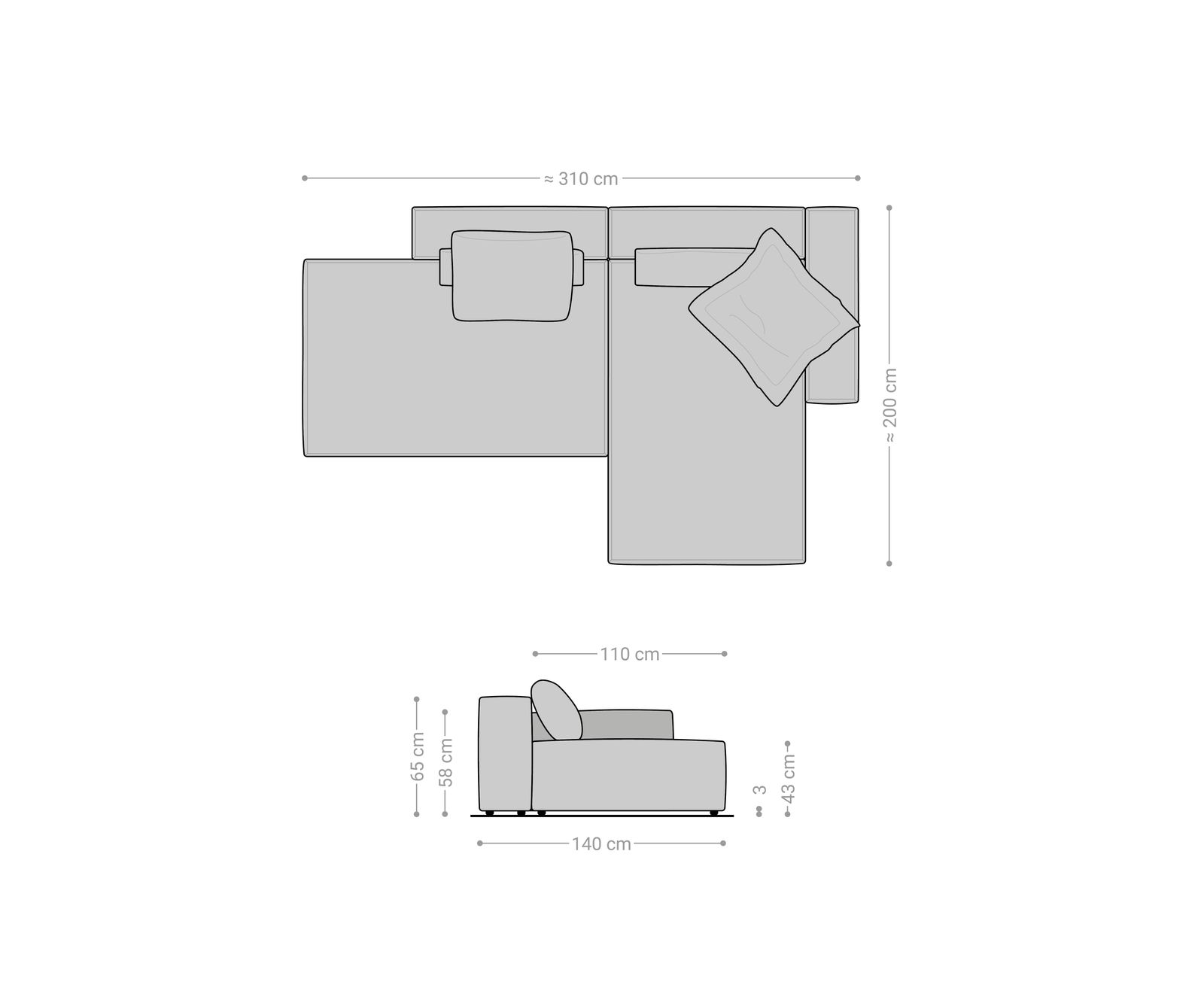 Rohová pohovka Freestyle 310x200 cm mikrovlákno taupe vintage dekorativní šev - Obrázek 7