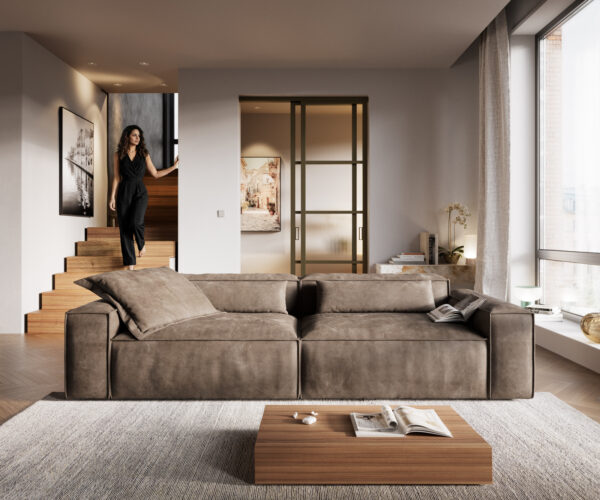 Pohovka XL Freestyle 280x110 cm mikrovlákno taupe vintage lemování