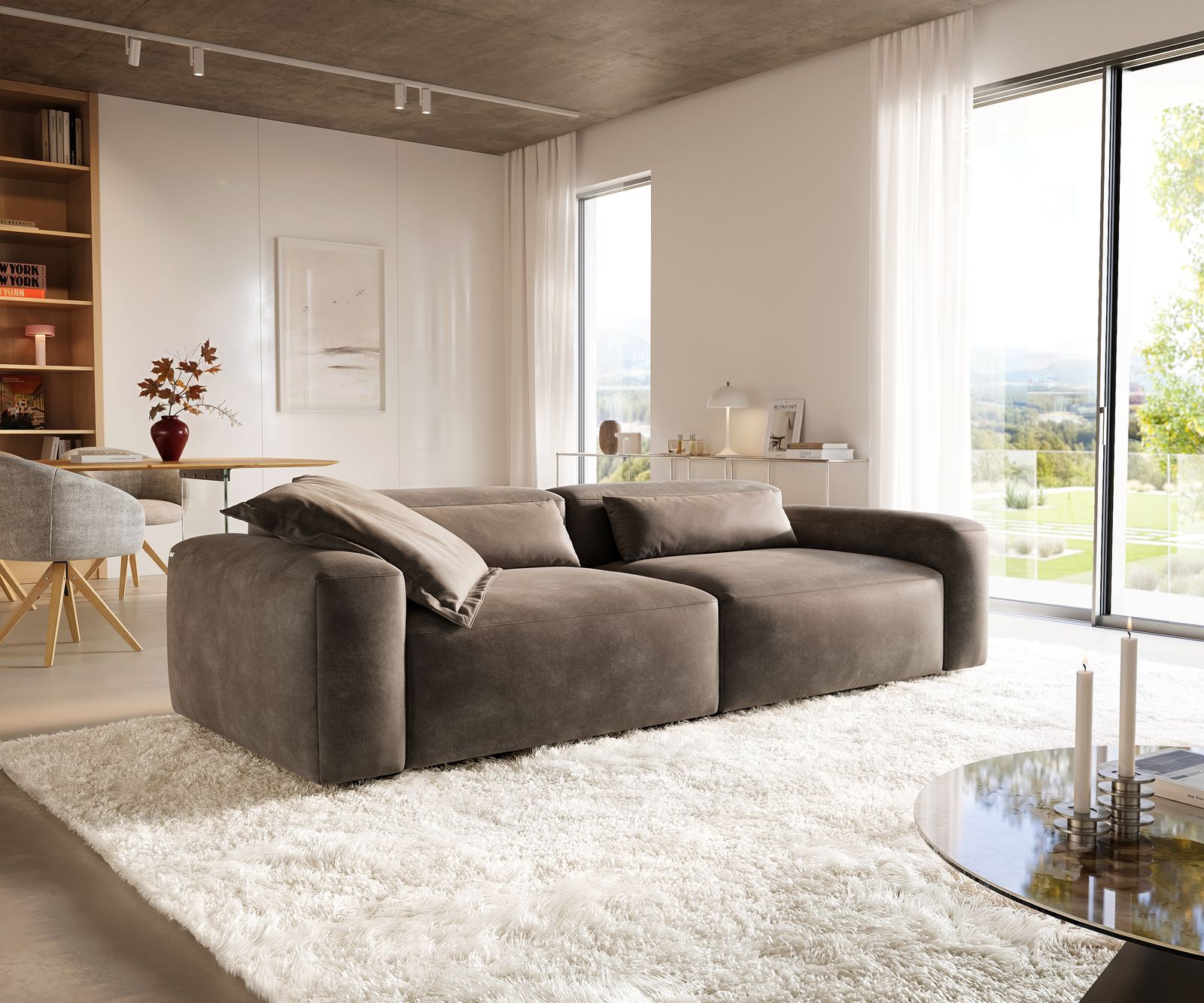 Pohovka Freestyle 280x110 cm mikrovlákno taupe vintage kapse šev - Obrázek 2