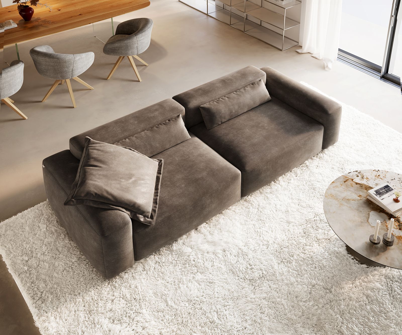 Pohovka Freestyle 280x110 cm mikrovlákno taupe vintage kapse šev - Obrázek 4