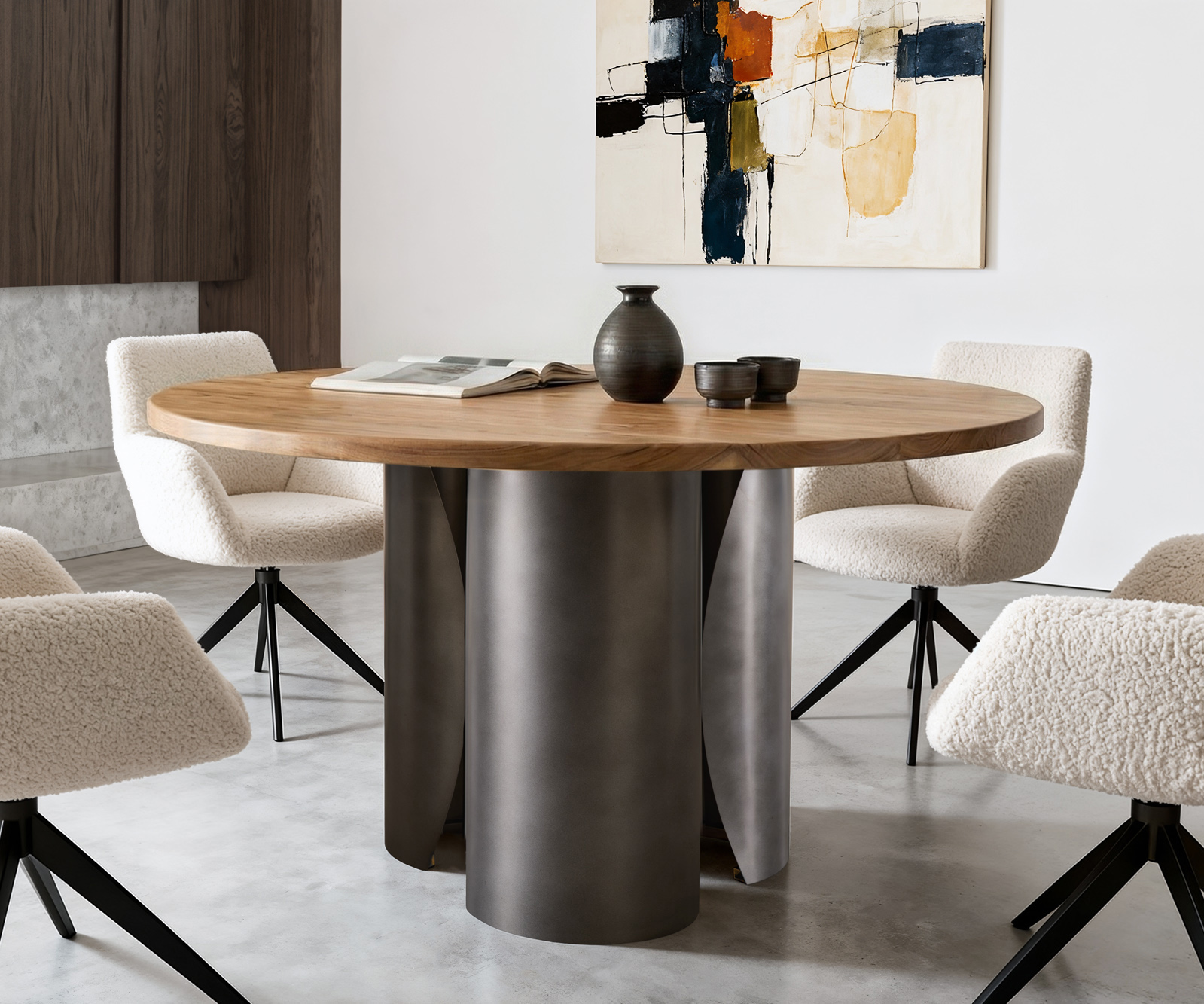 Jídelní stůl Adenza kulatý 140x140 cm akácie přírodní kov černá vintage - Obrázek 2