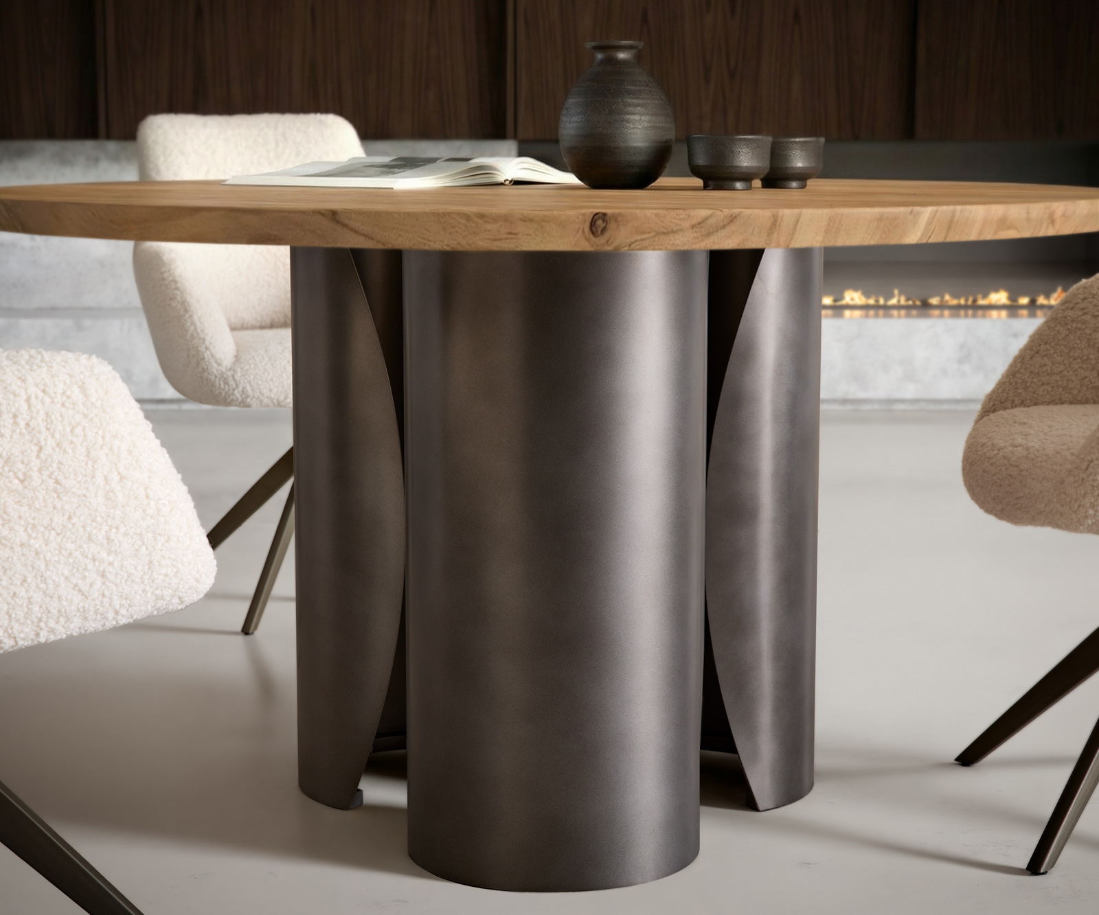 Jídelní stůl Adenza kulatý 140x140 cm akácie přírodní kov černá vintage - Obrázek 5