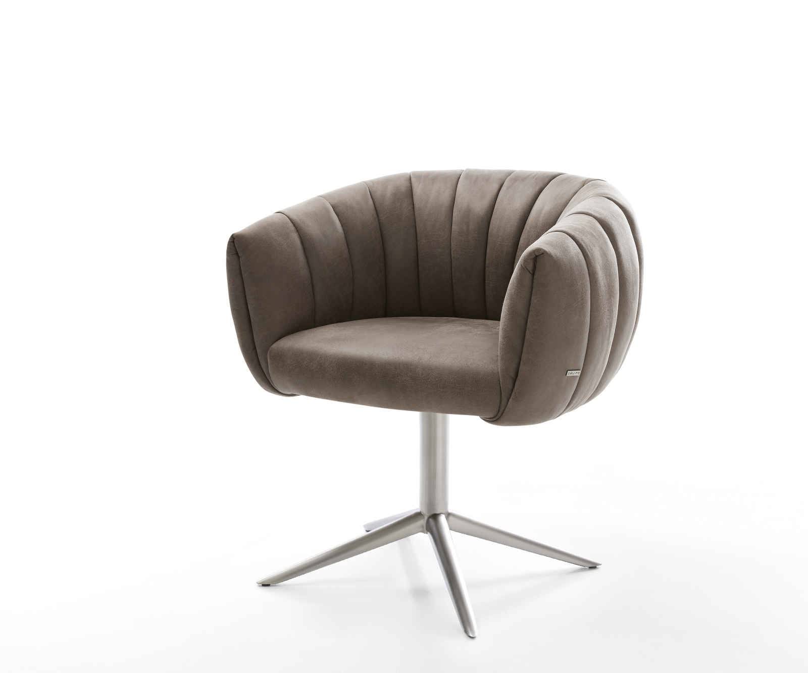 Jídelní židle Jada-Flex mikrovlákno taupe vintage křížová podnož nerezová ocel 360° otočný houpací funkce taštičkové pružiny