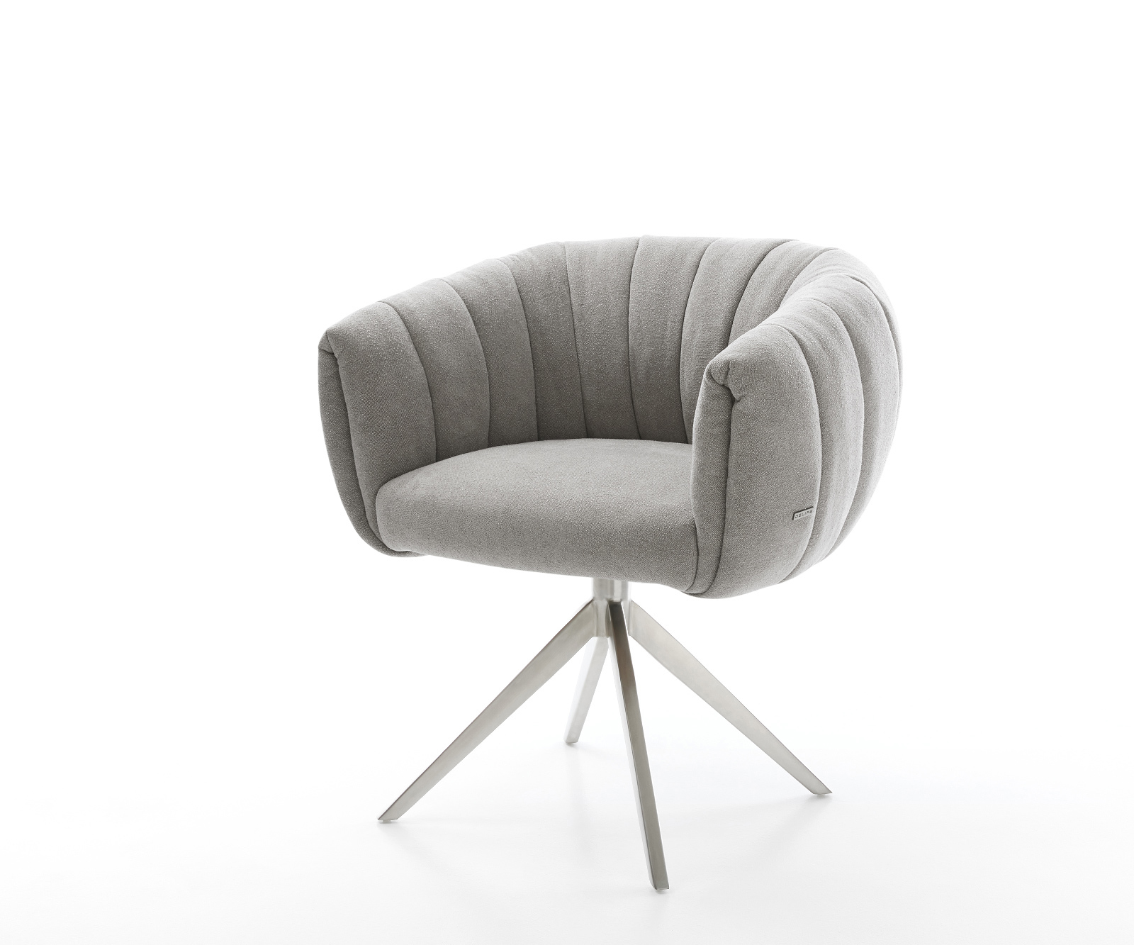 Jídelní židle Jada-Flex strukturovaná látka Měkký šedá křížová podnož široká nerezová ocel 360° otočný houpací funkce taštičkové pružiny