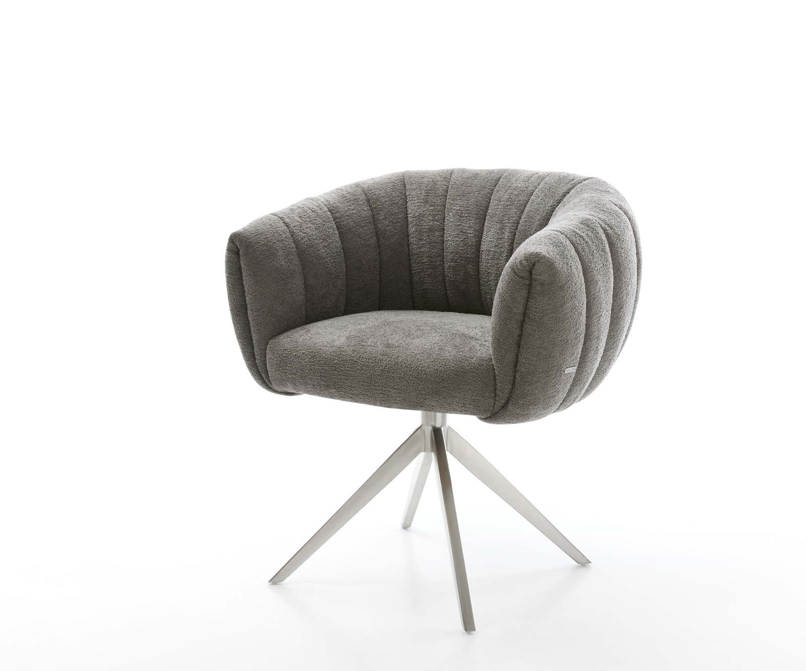 Jídelní židle Jada-Flex bouclé měkký tmavě béžová křížová podnož široká nerezová ocel 360° otočná houpací funkce taštičkové pružiny