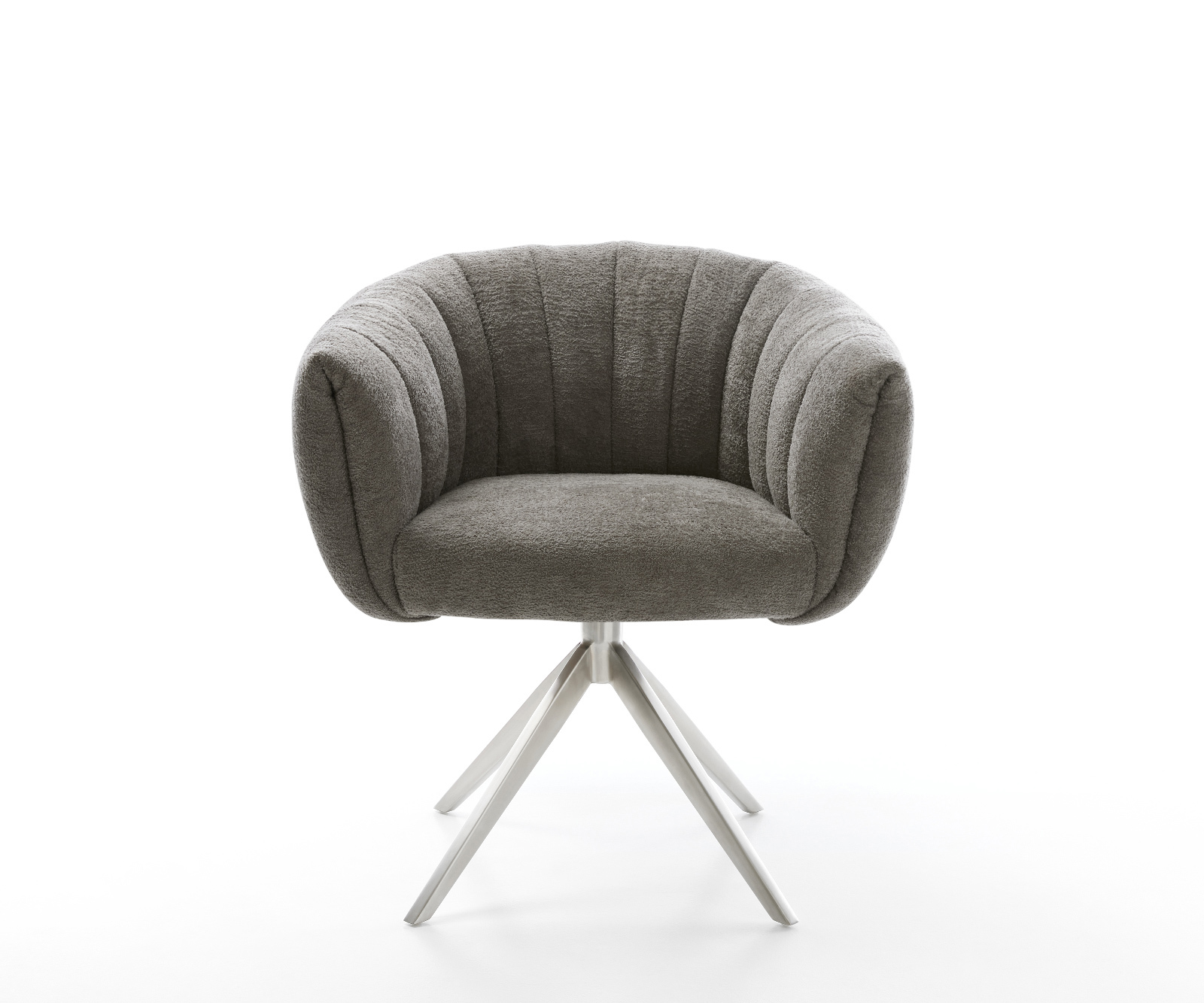 Jídelní židle Jada-Flex bouclé měkký tmavě béžová křížová podnož široká nerezová ocel 360° otočná houpací funkce taštičkové pružiny - Obrázek 2