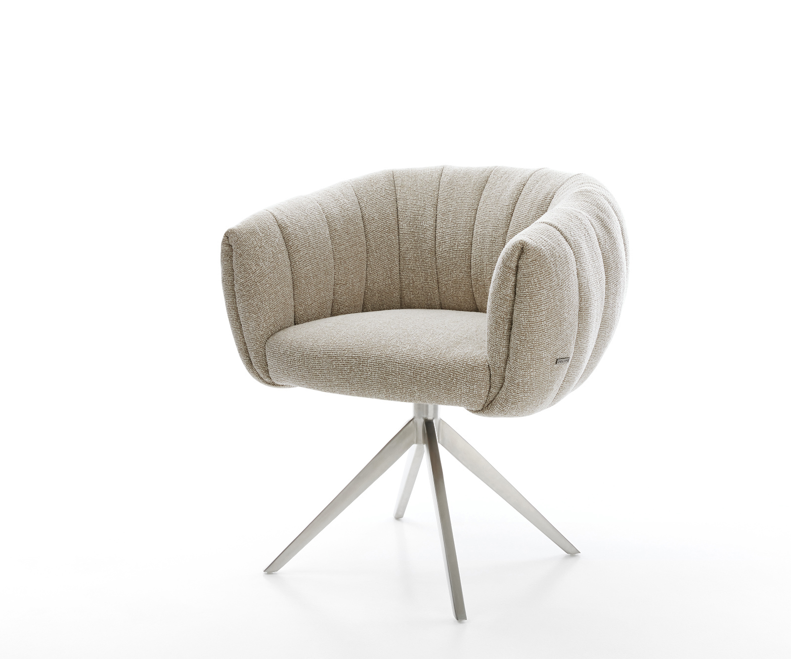 Jídelní židle Jada-Flex tkanina Měkký béžová křížová podnož široká nerezová ocel 360° otočný houpací funkce taštičkové pružiny