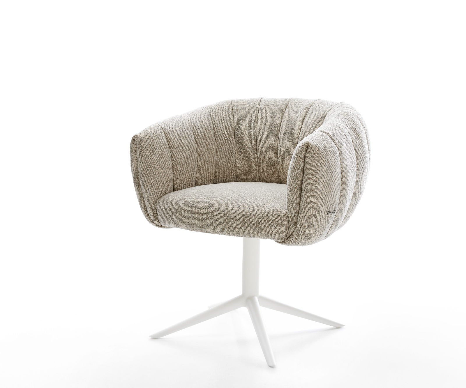 Jídelní židle Jada-Flex tkanina měkký béžová křížová podnož bílá 360° otočný houpací funkce taštičkové pružiny