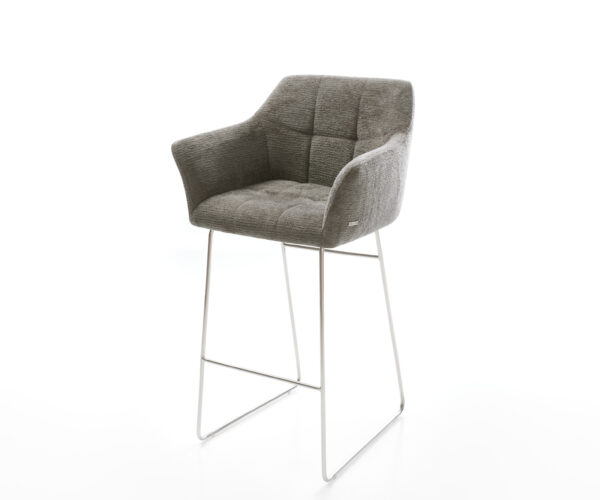 Barová židle Yulo-Flex bouclé měkký tmavě béžová tenká podnož nerezová ocel stříbrná