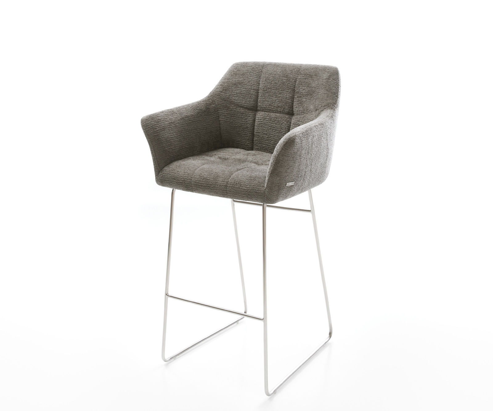 Barová židle Yulo-Flex bouclé měkký tmavě béžová tenká podnož nerezová ocel stříbrná