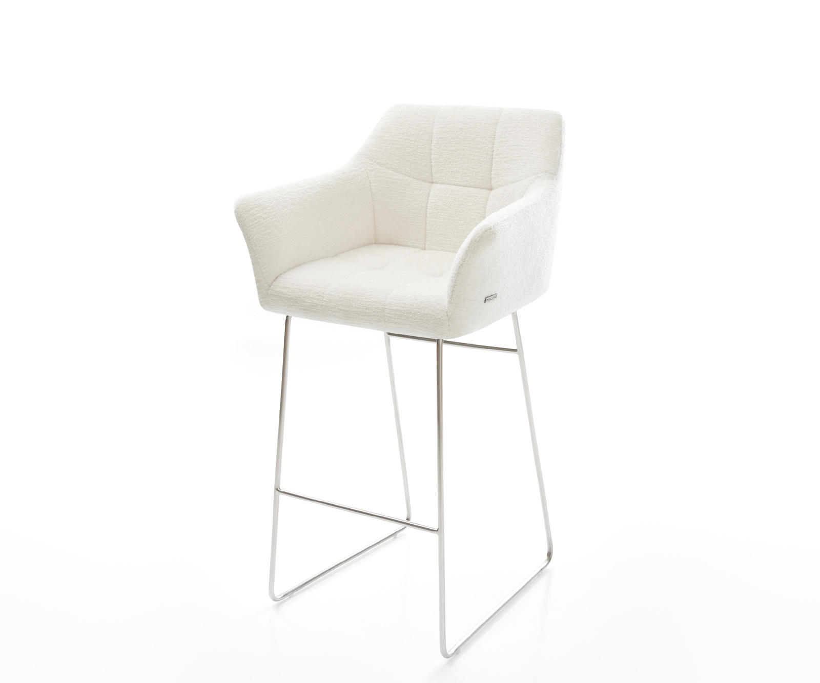 Barová židle Yulo-Flex bouclé měkký béžová tenká podnož nerezová ocel stříbrná